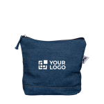 Trousse en denim recyclé avec compartiment unique couleur bleu jean avec zone d'impression