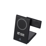 Station de charge sans fil magnétique 3 en 1 ultrafine 15 W couleur noir avec zone d'impression