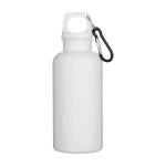 Bouteille en plastique recyclé avec mousqueton et bouchon à vis 400 ml couleur blanc deuxième vue frontale