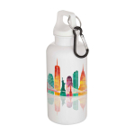 Bouteille en plastique recyclé avec mousqueton et bouchon à vis 400 ml couleur blanc