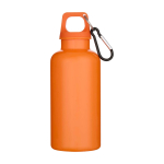 Bouteille en plastique recyclé avec mousqueton et bouchon à vis 400 ml couleur orange deuxième vue frontale