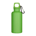 Bouteille en plastique recyclé avec mousqueton et bouchon à vis 400 ml couleur vert fluorescent deuxième vue frontale