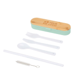 Set de couverts réutilisables avec boîte et couvercle en bambou avec zone d'impression