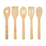 Jeu de cinq spatules de cuisine avec support en bambou couleur bois deuxième vue