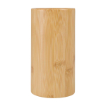 Jeu de cinq spatules de cuisine avec support en bambou couleur bois troisième vue frontale