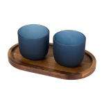 Plateau élégant en bois avec 2 verres, finition mate 200 ml couleur bleu bondi