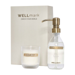 Set distributeur savon et bougie parfumée en verre WELLmark 250 ml couleur blanc vue impression avec logo 2