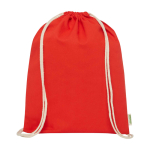 Sac en coton biologique avec cordons naturels 5 L 140 g/m² couleur rouge deuxième vue frontale