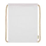 Sac en coton biologique avec cordons naturels 5 L 140 g/m² couleur blanc troisième vue frontale