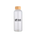 Gourde en verre borosilicaté à paroi simple, bouchon en bambou 650 ml avec zone d'impression