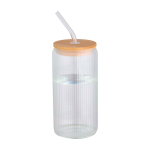 Gobelet en verre borosilicate 500 ml, couvercle en bambou et paille couleur transparent