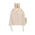 Pochette cadeau en coton avec fermeture à cordon 140 g/m² couleur naturel troisième vue frontale