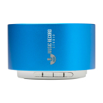 Haut-parleur Bluetooth en aluminium recyclé avec microphone 3 W couleur bleu roi vue impression avec logo 2