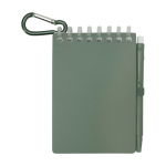 Mini carnet à spirale avec stylo à encre noire couleur vert chiné deuxième vue frontale