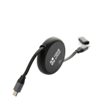 Câble rétractable 2 en 1 en aluminium recyclé, charge et données 240 W couleur noir avec zone d'impression
