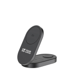 Chargeur écologique pliable 3-en-1 compact avec entrée USB-C 25 W couleur gris avec zone d'impression