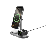 Chargeur de bureau écologique 3-en-1 sans fil magnétique 25 W couleur gris troisième vue