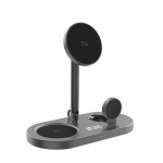 Chargeur de bureau écologique 3-en-1 sans fil magnétique 25 W couleur gris avec zone d'impression