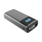 Batterie externe 10 000 mAh 45 W avec câble rétractable et indicateur couleur gris troisième vue