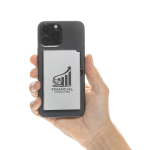 Porte-cartes magnétique en aluminium pour téléphone avec blocage RFID couleur argenté vue avec logo