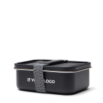 Boîte repas en acier inoxydable recyclé avec sangle élastique 750 ml couleur noir avec zone d'impression