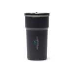 Tasse de voyage 450 ml en inox recyclé avec verres intégrés couleur noir vue avec logo