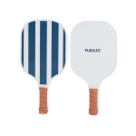 Jeu de pickleball avec raquettes en bois et balle couleur bleu marine vue avec logo
