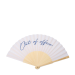 Éventail portable en bambou avec le message « Out of the office » couleur blanc avec zone d'impression