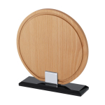 Plaque trophée ronde en bois avec base en verre noir deuxième vue
