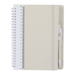 Carnet en carton recyclé, stylo à encre bleue et feuilles lignées A5 couleur blanc première vue