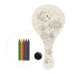 Set de raquettes en bois avec balle à colorier et crayons de cire couleur naturel première vue