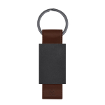 Porte-clés en aluminium mat avec lanière en cuir synthétique recyclé couleur marron première vue