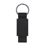 Porte-clés en aluminium mat avec lanière en cuir synthétique recyclé couleur noir première vue