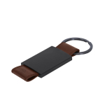 Porte-clés en aluminium mat avec lanière en cuir synthétique recyclé  troisième vue