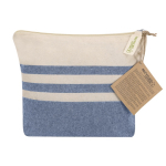 Trousse en coton recyclé à rayures avec fermeture éclair 180 g/m² couleur bleu marine première vue