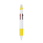 Stylo 4 couleurs avec surligneur intégré et capuchon couleur jaune première vue