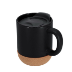 Tasse en céramique à emporter avec base en liège et couvercle 330 ml couleur noir première vue