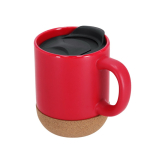 Tasse en céramique à emporter avec base en liège et couvercle 330 ml couleur rouge première vue