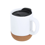 Tasse en céramique à emporter avec base en liège et couvercle 330 ml couleur blanc première vue