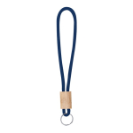 Porte-clés en cordon polyester coloré avec réglage en bambou couleur bleu marine première vue