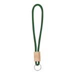 Porte-clés en cordon polyester coloré avec réglage en bambou couleur vert foncé première vue