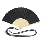 Éventail en polyester avec tiges en bambou et corde de transport couleur noir première vue
