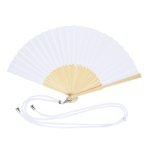 Éventail en polyester avec tiges en bambou et corde de transport couleur blanc première vue