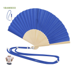 Éventail en polyester avec tiges en bambou et corde de transport