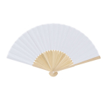Éventail avec tiges en bambou et tissu en polyester en couleurs couleur blanc première vue