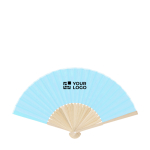 Éventail avec tiges en bambou et tissu en polyester en couleurs vue principale