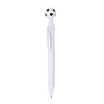 Stylo à bille à poussoir avec motif ballon de football et encre bleue couleur blanc première vue