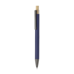 Stylo en aluminium recyclé avec bouton-poussoir en bambou, encre bleue couleur bleu marine première vue