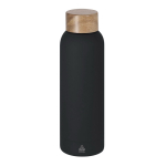 Gourde en inox avec finition caoutchoutée et bouchon en bambou 700 ml couleur noir première vue