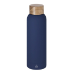 Gourde en inox avec finition caoutchoutée et bouchon en bambou 700 ml couleur bleu marine première vue